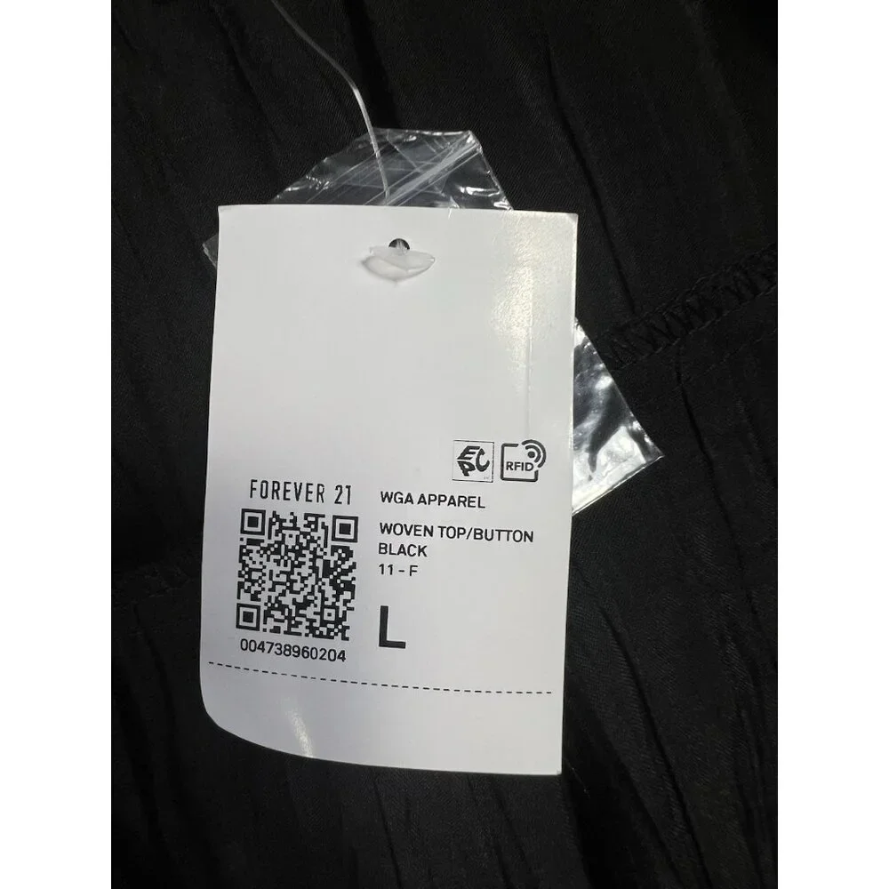 Forever 21‎ Long Sleeve Button Black Crinkle Slit Sides Women’s Size Large NWT - Picture 14 of 16